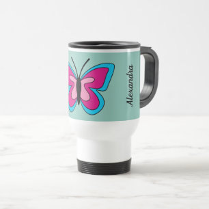 Pink Magenta Blue Butterfly Add Text Travel Mug