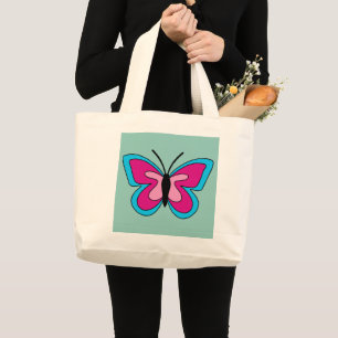 Pink Magenta Blue Butterfly Large Tote Bag