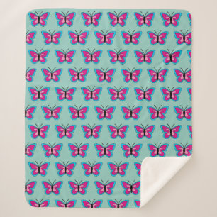 Pink Magenta Blue Butterfly Sherpa Blanket
