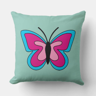 Pink Magenta Blue Butterfly Throw Pillow