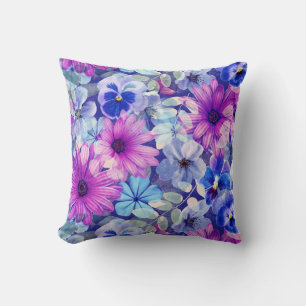 Pink Magenta Blue Floral Pattern Throw Pillow