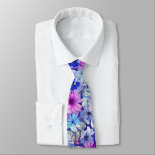 Pink Magenta Blue Floral Pattern  Tie