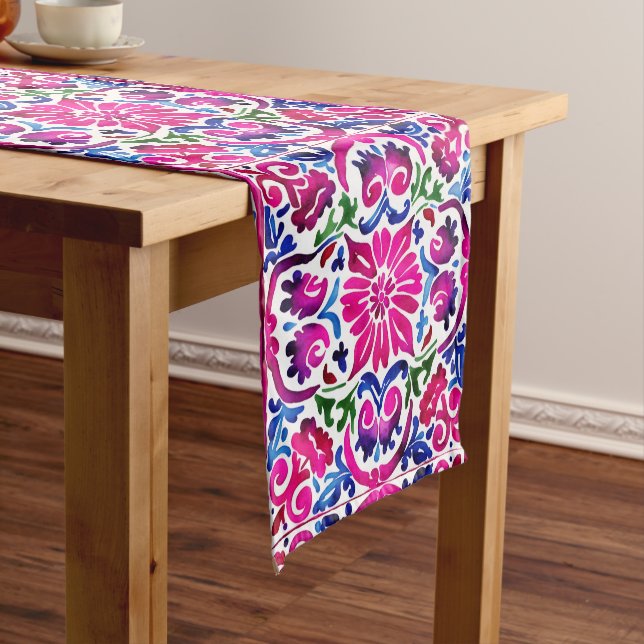 Pink magenta blue Majolica Spanish Mexican tiles  Short Table Runner (In Situ)