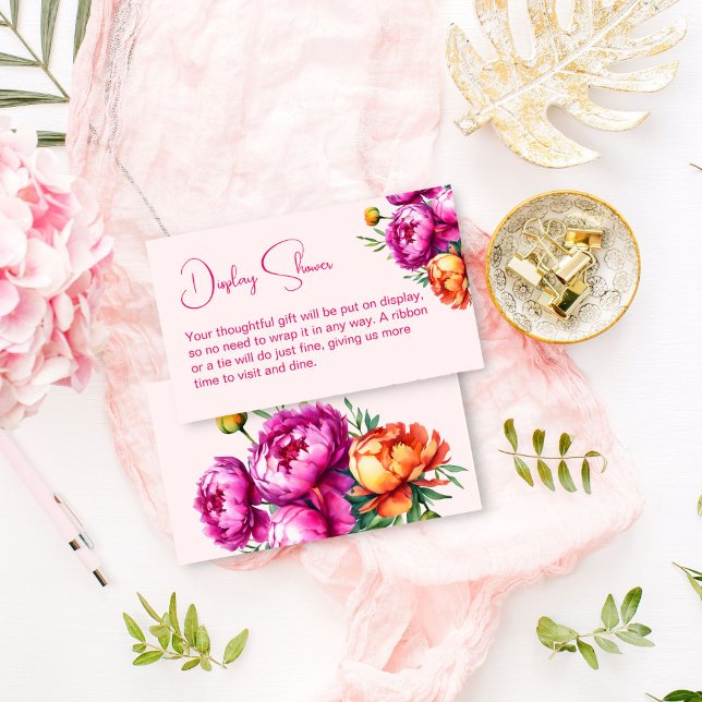 Pink magenta bridal display shower enclosure card (Pink magenta orange peonies bridal shower display shower enclosure cards)