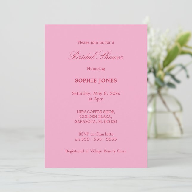 Pink Magenta Bridal Shower Invitation (Standing Front)
