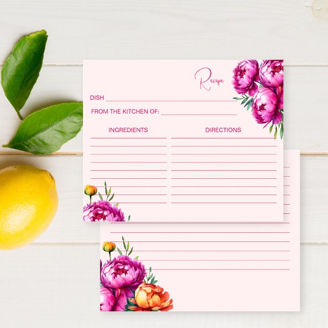 Pink magenta bridal shower recipe card (Pink magenta bridal shower recipe card
Pink magenta peach peonies spring summer bridal shower )