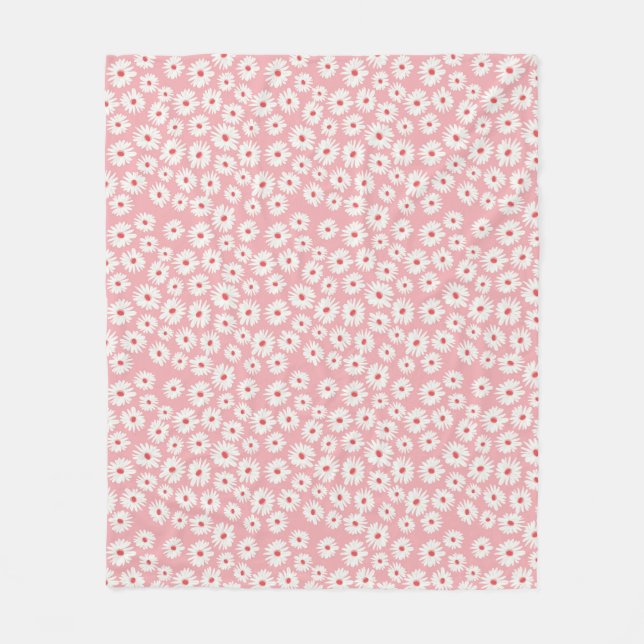 Pink magenta daisy flower pattern fleece blanket (Front)