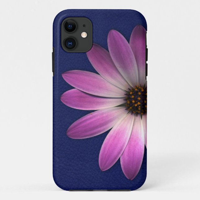 Pink Magenta Daisy on Royal Blue leather Print Case-Mate iPhone Case (Back)