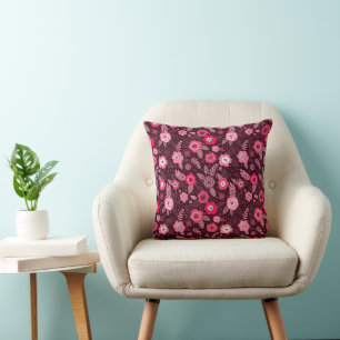 Pink magenta elegant ditsy floral pattern throw pillow