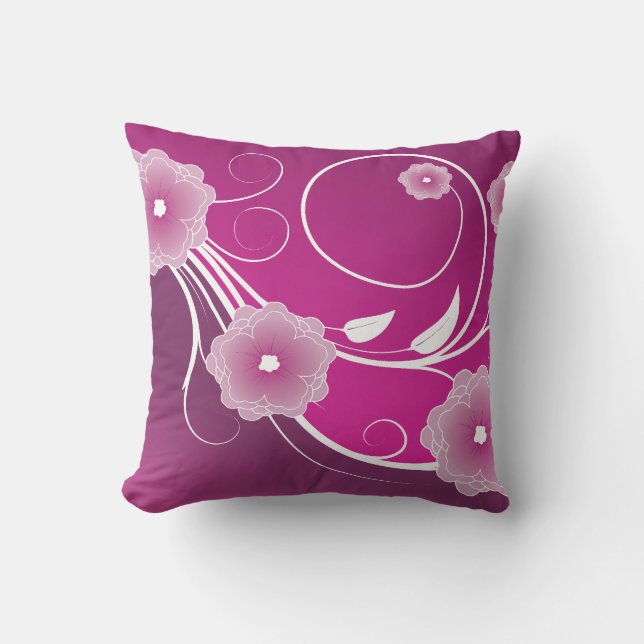 Pink Magenta Floral Swirl Throw Pillow (Front)