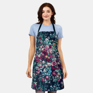 Pink Magenta Green Blue Teal Peony & Rose Flowers Apron