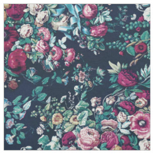 Pink Magenta Green Blue Teal Peony & Rose Flowers Fabric