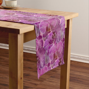 Pink Magenta Orchid Flowers Pattern Short Table Runner