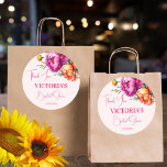 Pink magenta peach floral bridal shower favour classic round sticker<br><div class="desc">Pink magenta peach peonies elegant bridal shower template thank you favour stickers,  vibrant bold colours for spring summer colourful functions favour stickers</div>