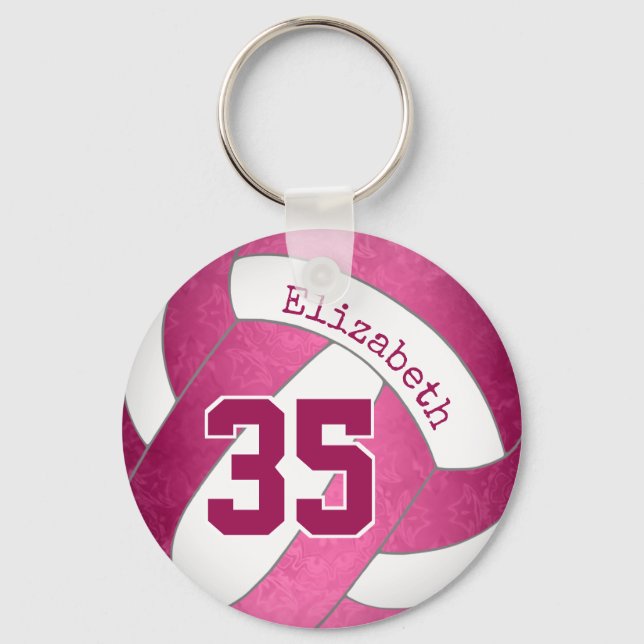 pink magenta personalized girly volleyball keychain (Front)