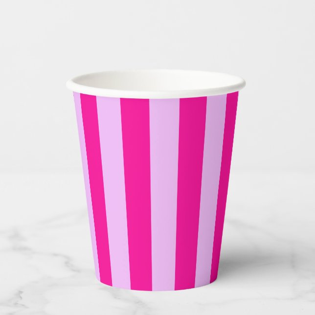 Pink & Magenta Stripe Pattern Paper Cups (Front)