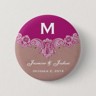 Pink Magenta Vintage Custom Monogram  Wedding 2 Inch Round Button