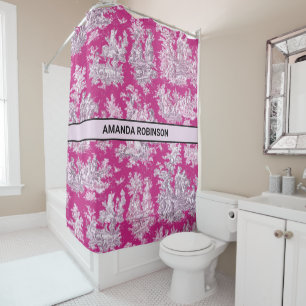 Pink Magenta Vintage Toile de Jouy Floral Monogram