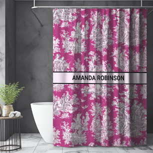 Pink Magenta Vintage Toile de Jouy Floral Monogram