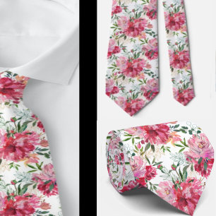 Pink Magenta Watercolor Floral Neck Tie