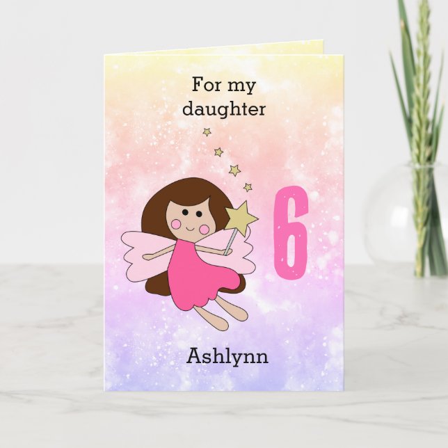 Pink Magical Fairy 6th Birthday Card (Front)
