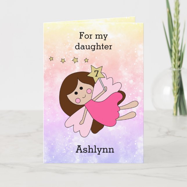 Pink Magical Fairy 7th Birthday Card (Front)