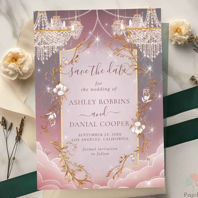 Pink Magical Golden Accent Save The Date Invitation (Creator Uploaded)