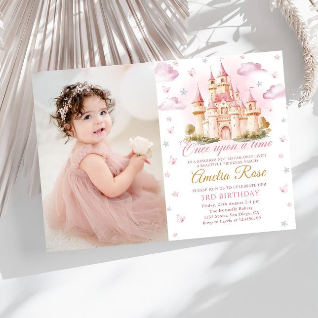 Pink Magical Princess Castle Birthday Photo Invitation (Creator Uploaded)