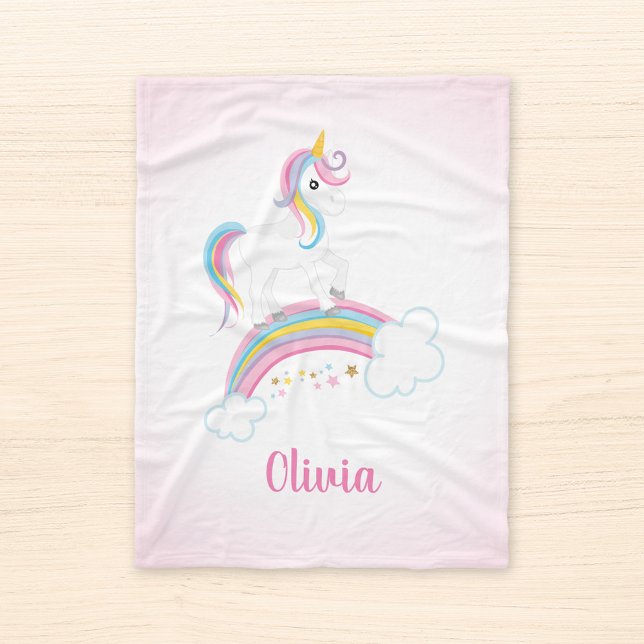 Pink Magical Rainbow Unicorn Personalized Fleece Blanket (Creator Uploaded)