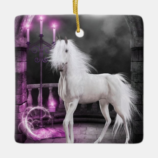 Pink Magical Unicorn Ceramic Ornament (Front)