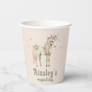 Pink Magical Unicorn Personalized Birthday Paper Cups