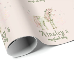 Pink Magical Unicorn Personalized Birthday Wrapping Paper