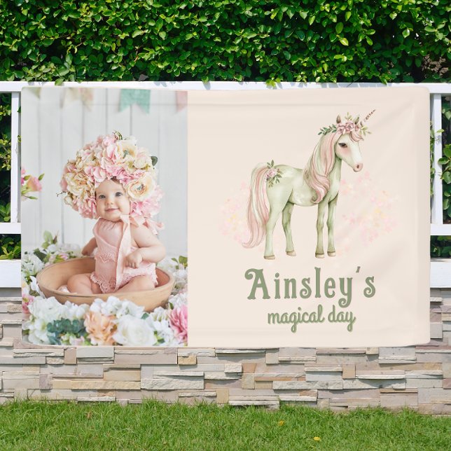 Pink Magical Unicorn Personalized Photo Birthday Banner (Creator Uploaded)