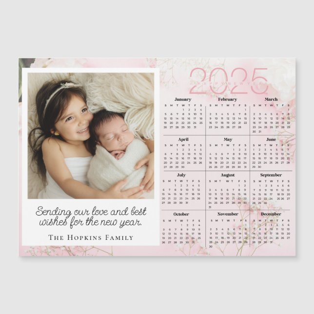 Pink Magnetic Holiday Christmas Card Custom Photo (Front)