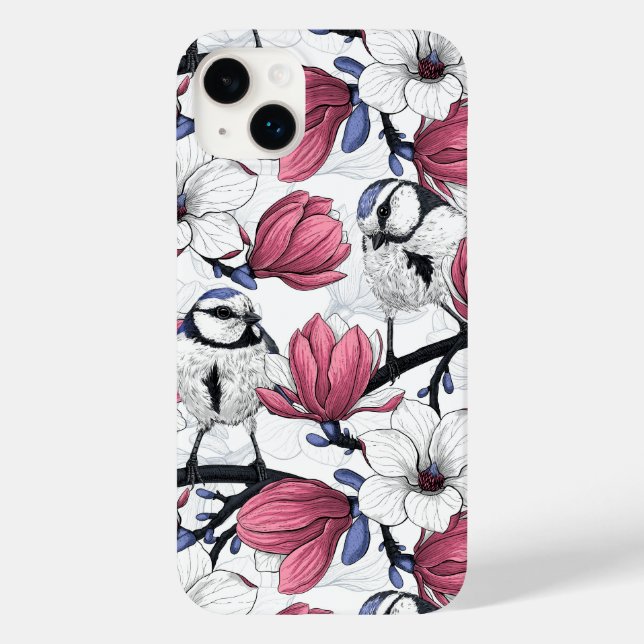 Pink magnolia and blue tit birds Case-Mate iPhone case (Back)
