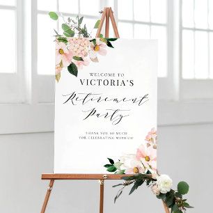 Pink Magnolia and Hydrangea Retirement Welcome Poster