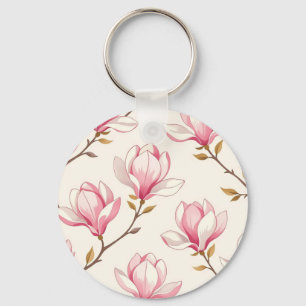 Pink Magnolia Blossom Pattern Keychain