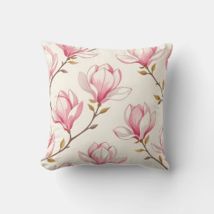 Pink Magnolia Blossom Pattern Throw Pillow