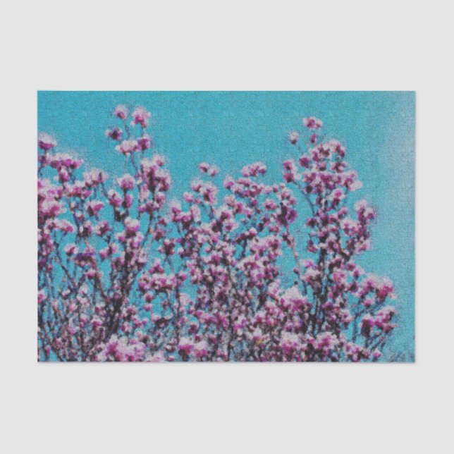 Pink Magnolia Blossoms Blue Sky Decoupage Tissue Paper (Front)