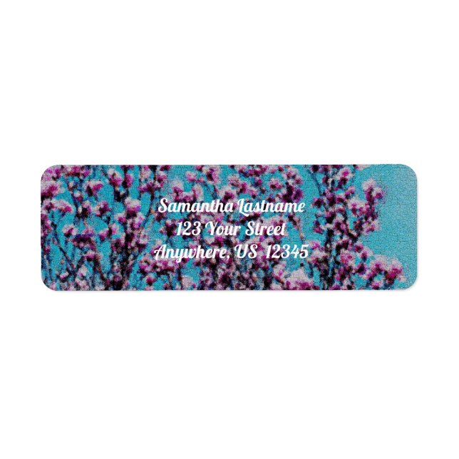 Pink Magnolia Blossoms Blue Sky Painting Address (Front)