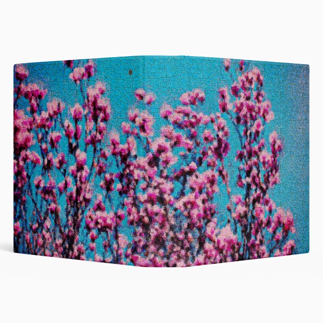 Pink Magnolia Blossoms Blue Sky Photo Painting  Binder (Background)