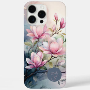 Pink Magnolia Blossoms Botanical Monogrammed iPhone 16 Pro Max Case