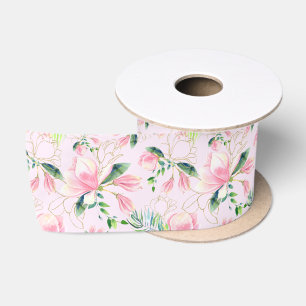 Pink Magnolia Blossoms Spring Bridal Shower  Satin Ribbon