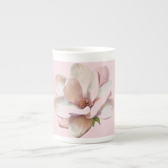 Pink magnolia bone china cup (Front)