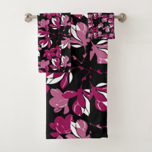 Pink magnolia botanical Print Bath Towel Set