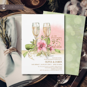 Pink magnolia Floral 25th Anniversary Elegant Invitation