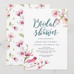 Pink Magnolia Floral Bridal Shower Invitation