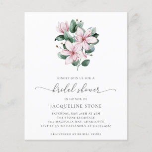 Pink Magnolia Floral Budget Bridal Shower Invite