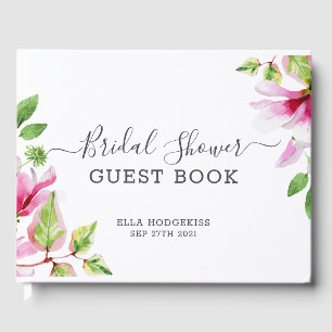 Pink magnolia floral frame guest book