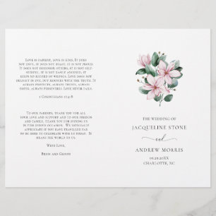 Pink Magnolia Floral Programme de mariage plié
